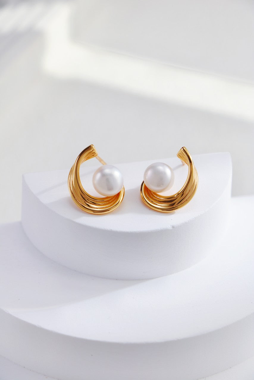 Lunar Embrace Pearl Hoops