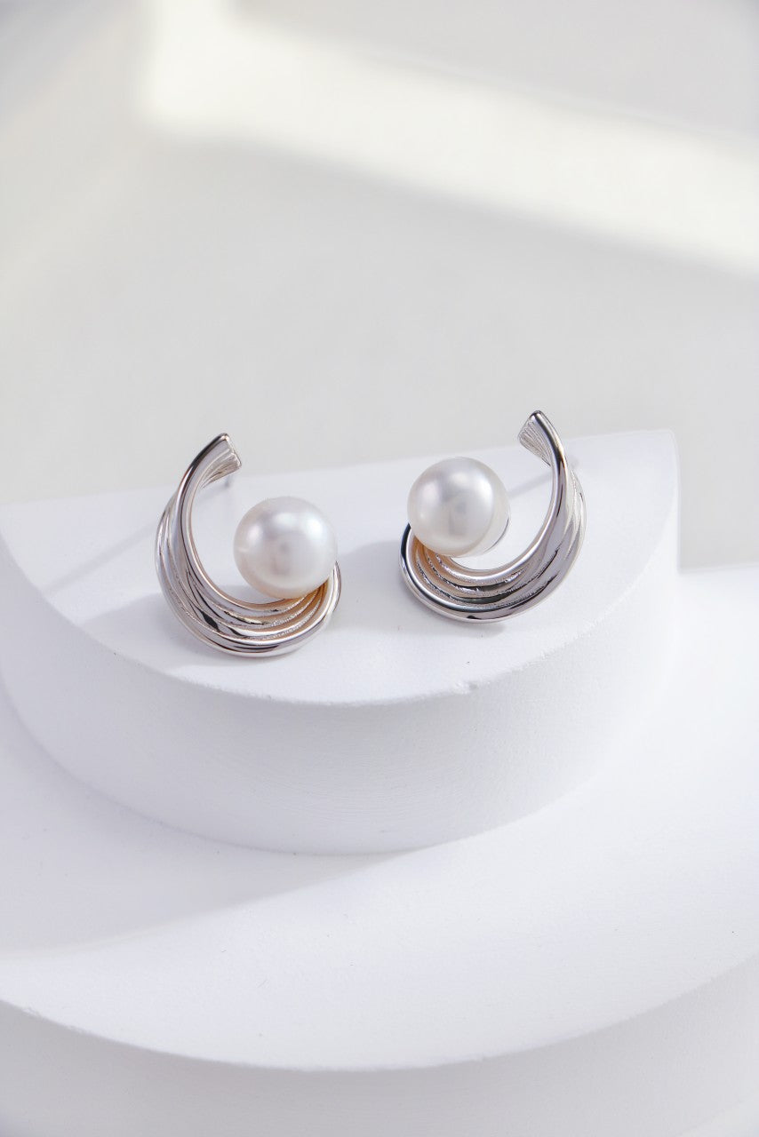 Lunar Embrace Pearl Hoops